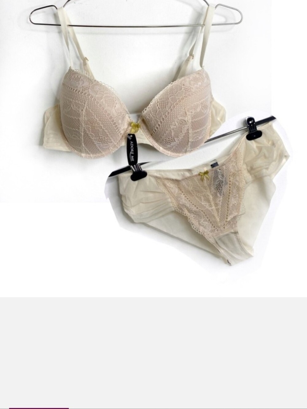 Adore Me Cream Lace Push-Up Bra & Bikini Set